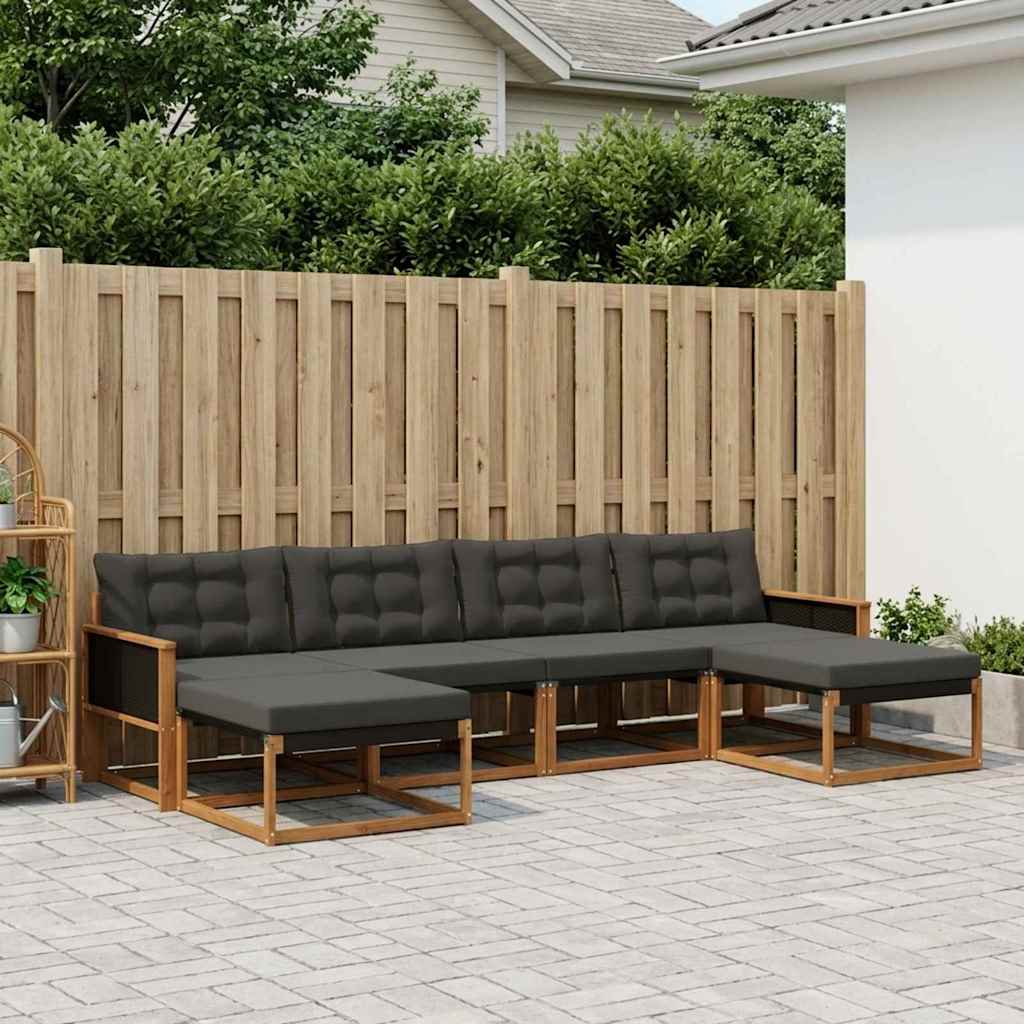 Buiten bankenset met kussen 6 pcs Naturel en Zwart – afbeelding 1