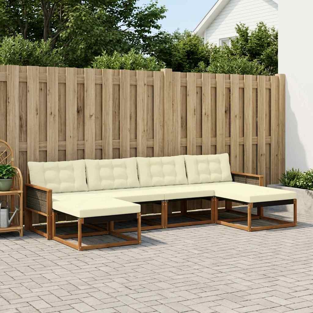 Buiten bankenset met kussen 6 pcs Natuurlijk en Crème