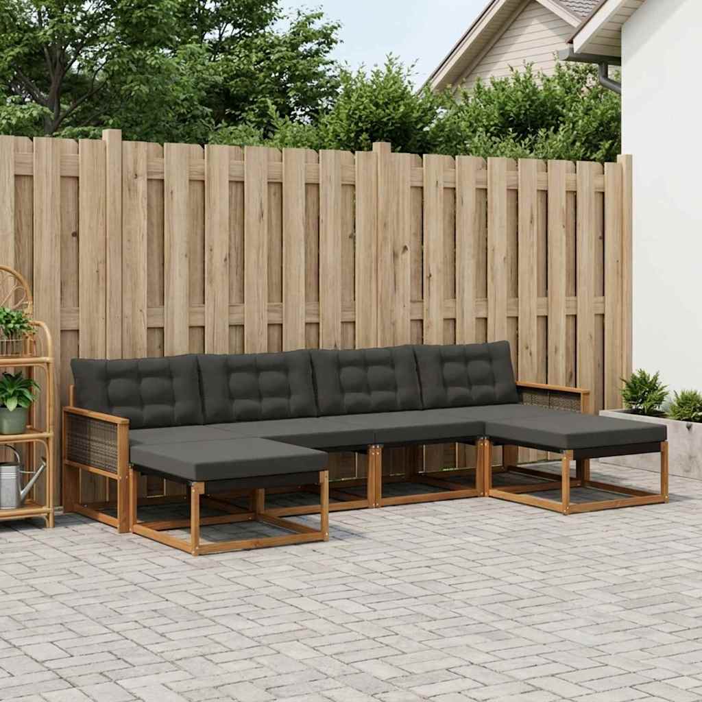 Buiten bankenset met kussen 6 pcs Naturel en Zwart – afbeelding 1