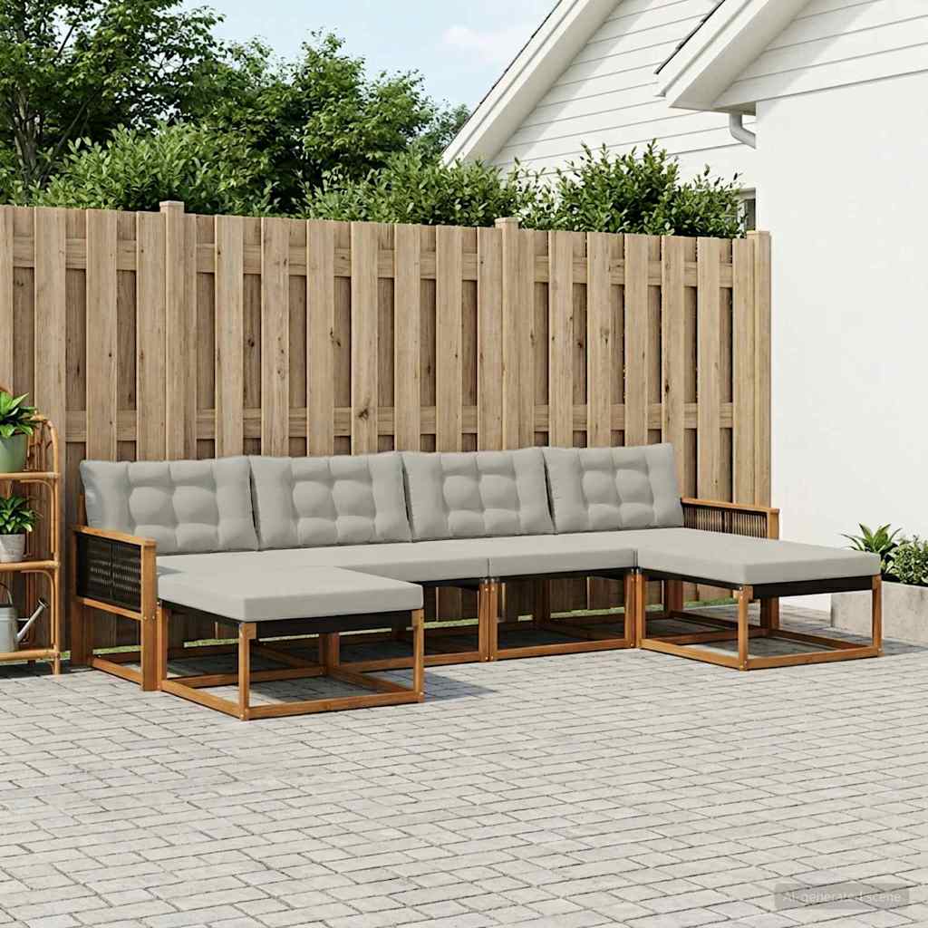 Buiten bankenset met kussen 6 pcs Naturel en lichtgrijs