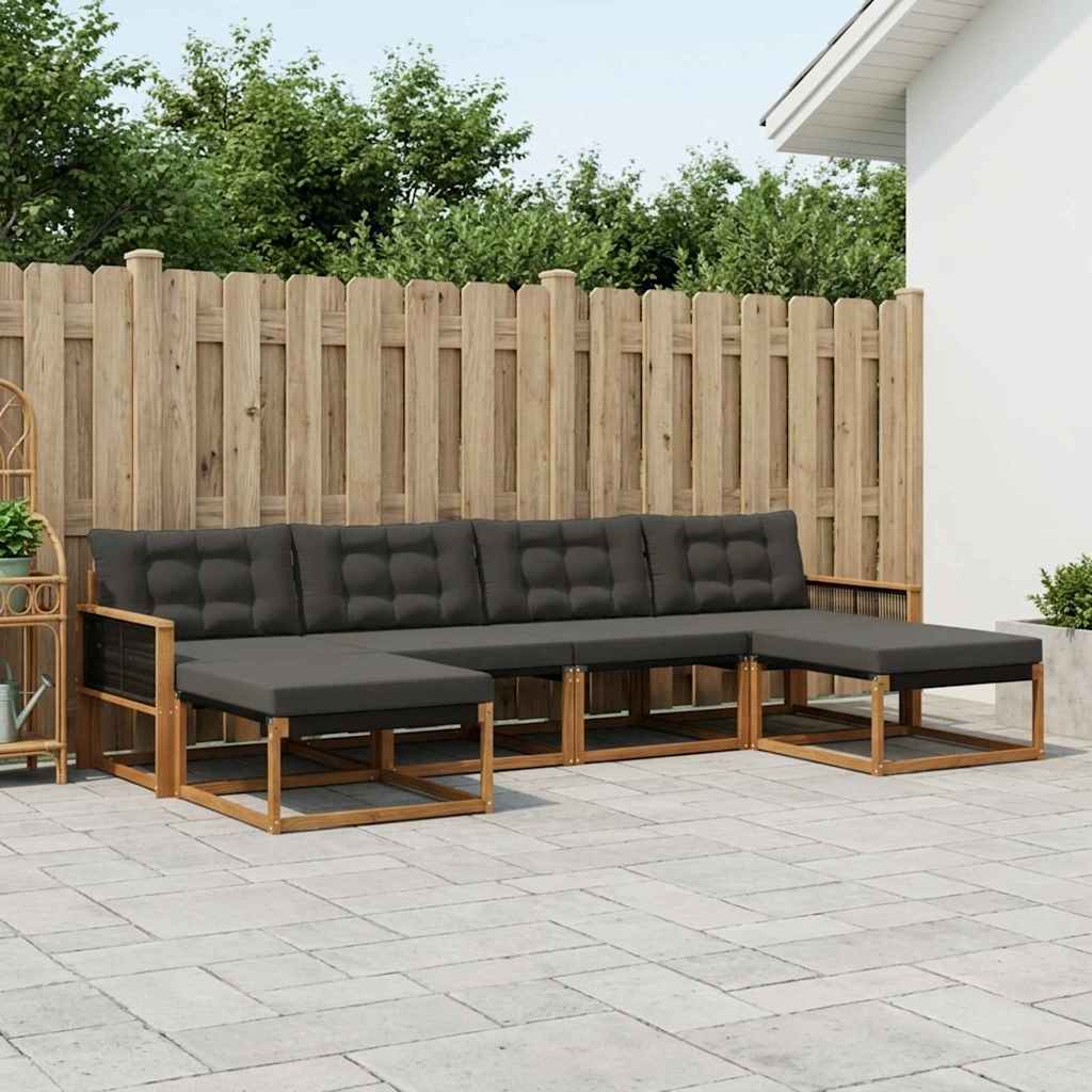 Buiten bankenset met kussen 6 pcs Naturel en Zwart