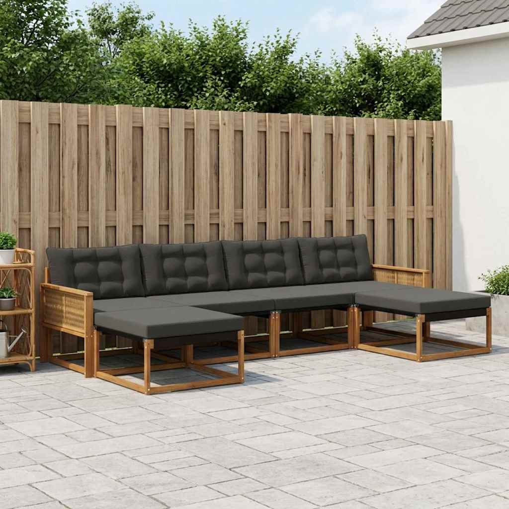Buiten bankenset met kussen 6 pcs Naturel en Zwart – afbeelding 1