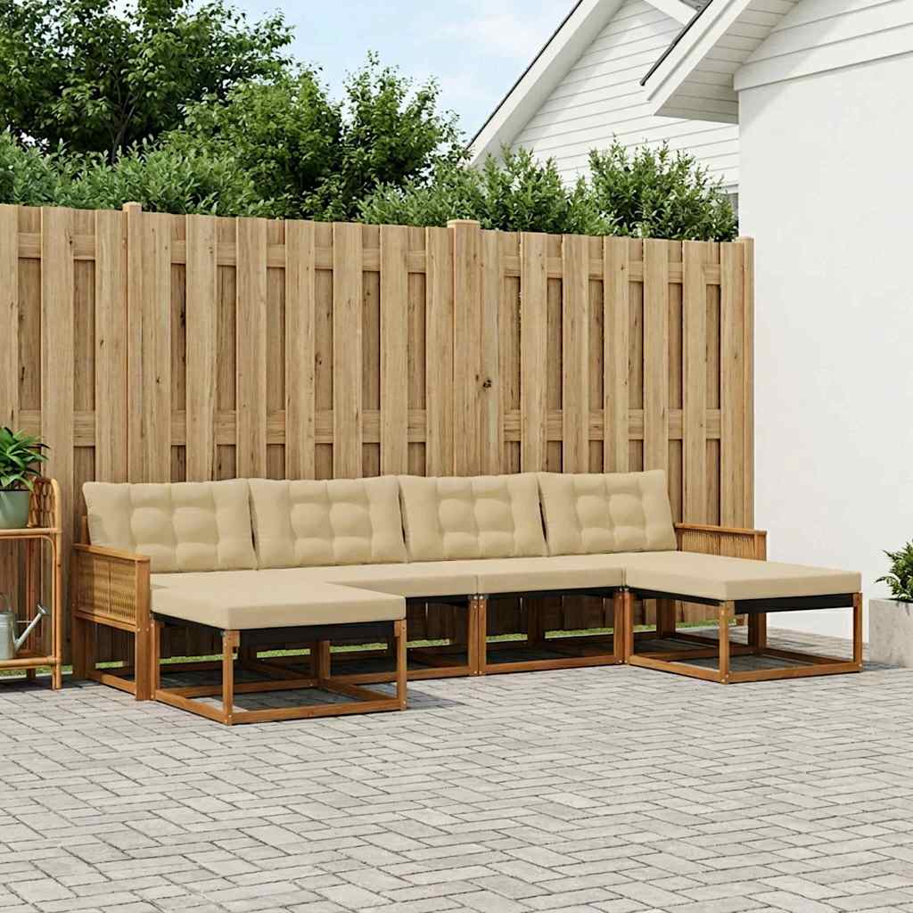 Buiten bankenset met kussen 6 pcs Natuurlijk en Beige