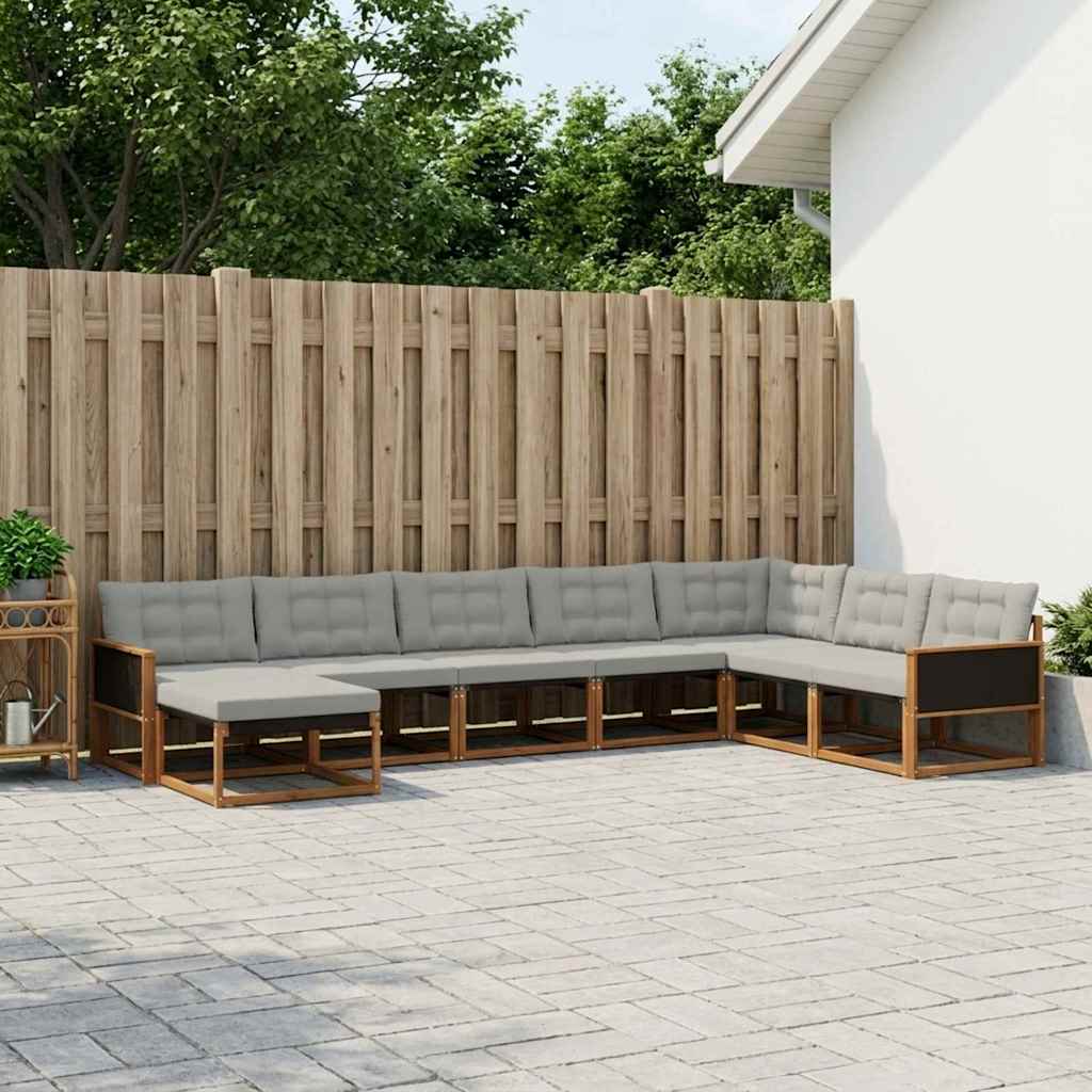 Buiten bankenset met kussen 8 pcs Naturel en lichtgrijs