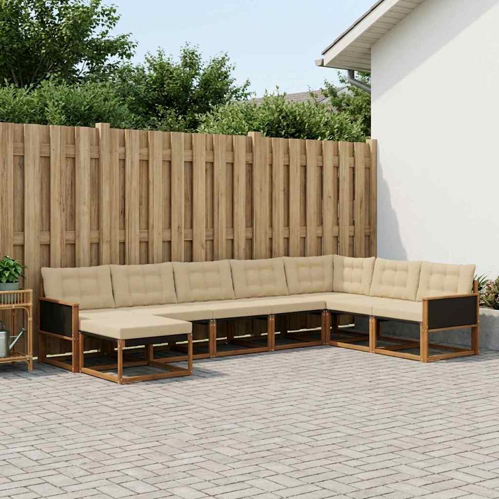 Buiten bankenset met kussen 8 pcs Natuurlijk en Beige