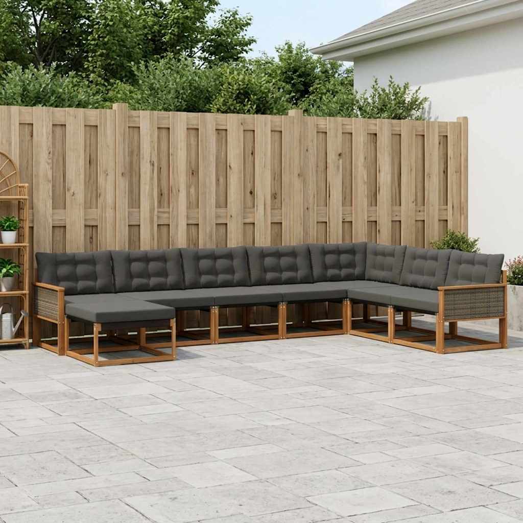 Buiten bankenset met kussen 8 pcs Naturel en Zwart – afbeelding 1