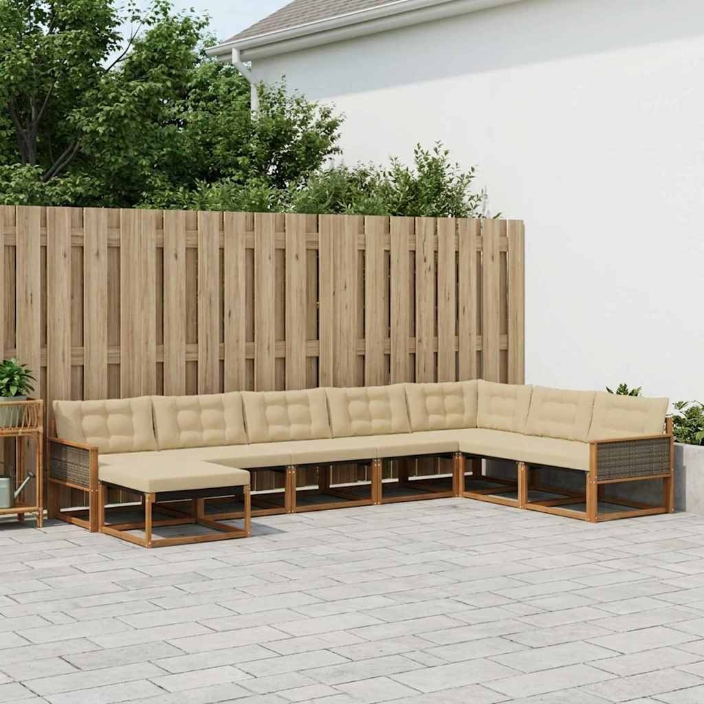 Buiten bankenset met kussen 8 pcs Natuurlijk en Beige
