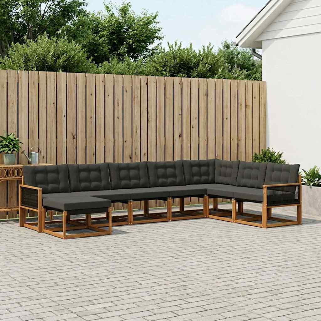 Buiten bankenset met kussen 8 pcs Naturel en Zwart