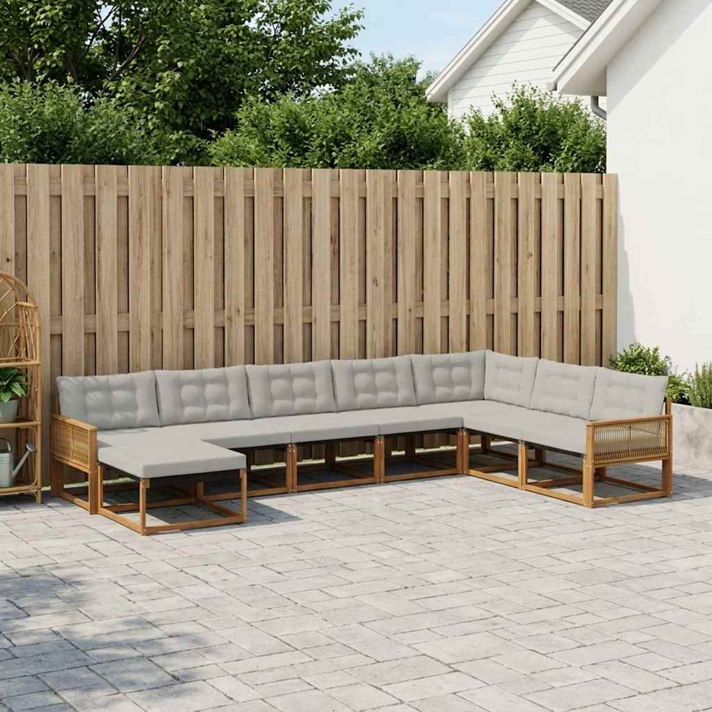 Buiten bankenset met kussen 8 pcs Naturel en lichtgrijs – afbeelding 1