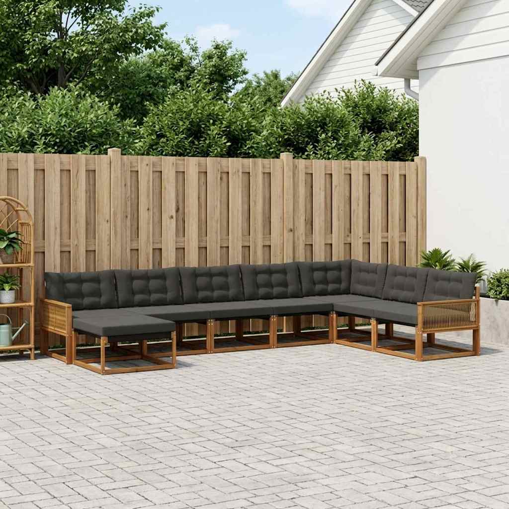 Buiten bankenset met kussen 8 pcs Naturel en Zwart