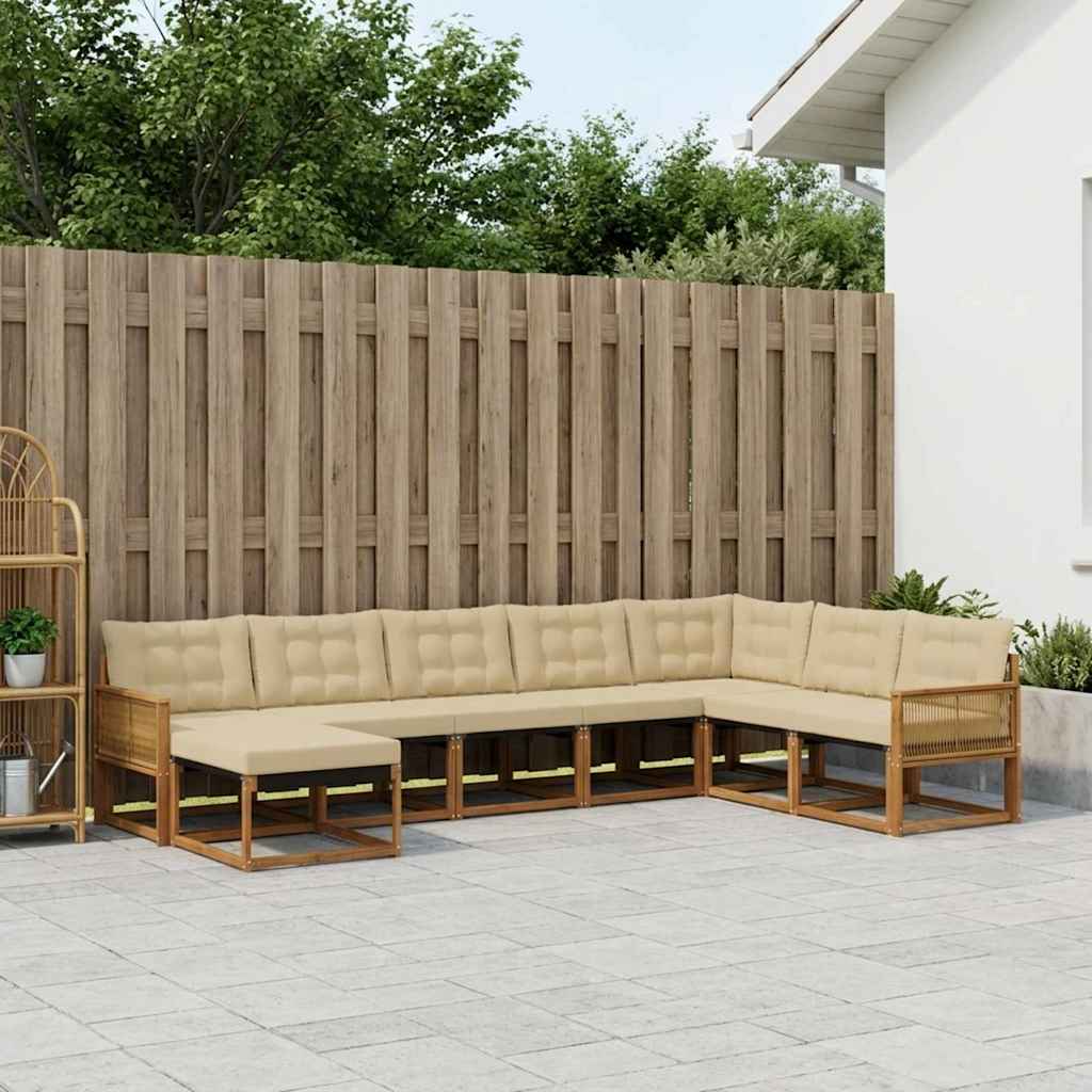 Buiten bankenset met kussen 8 pcs Natuurlijk en Beige