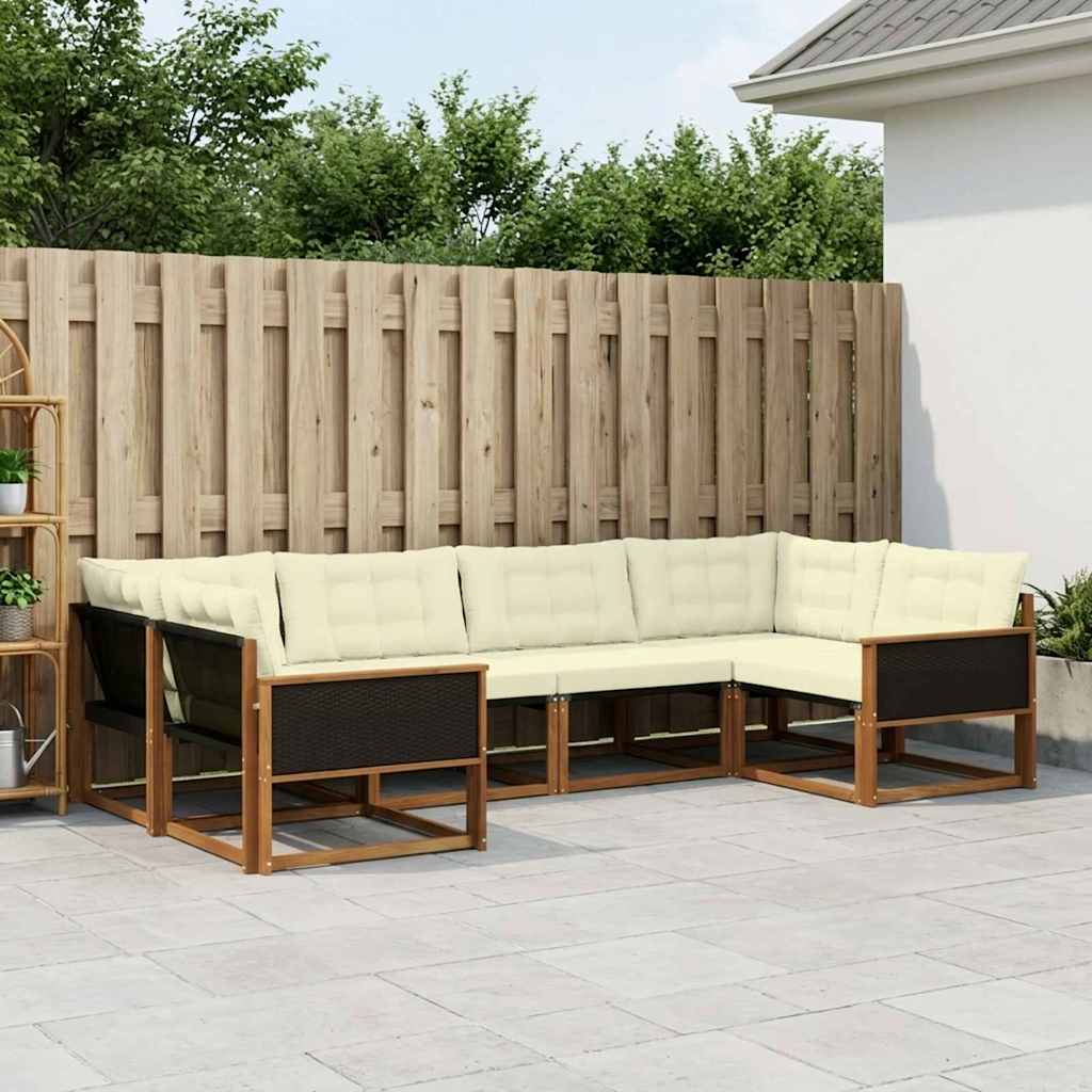 Buiten bankenset met kussen 6 pcs Natuurlijk en Crème