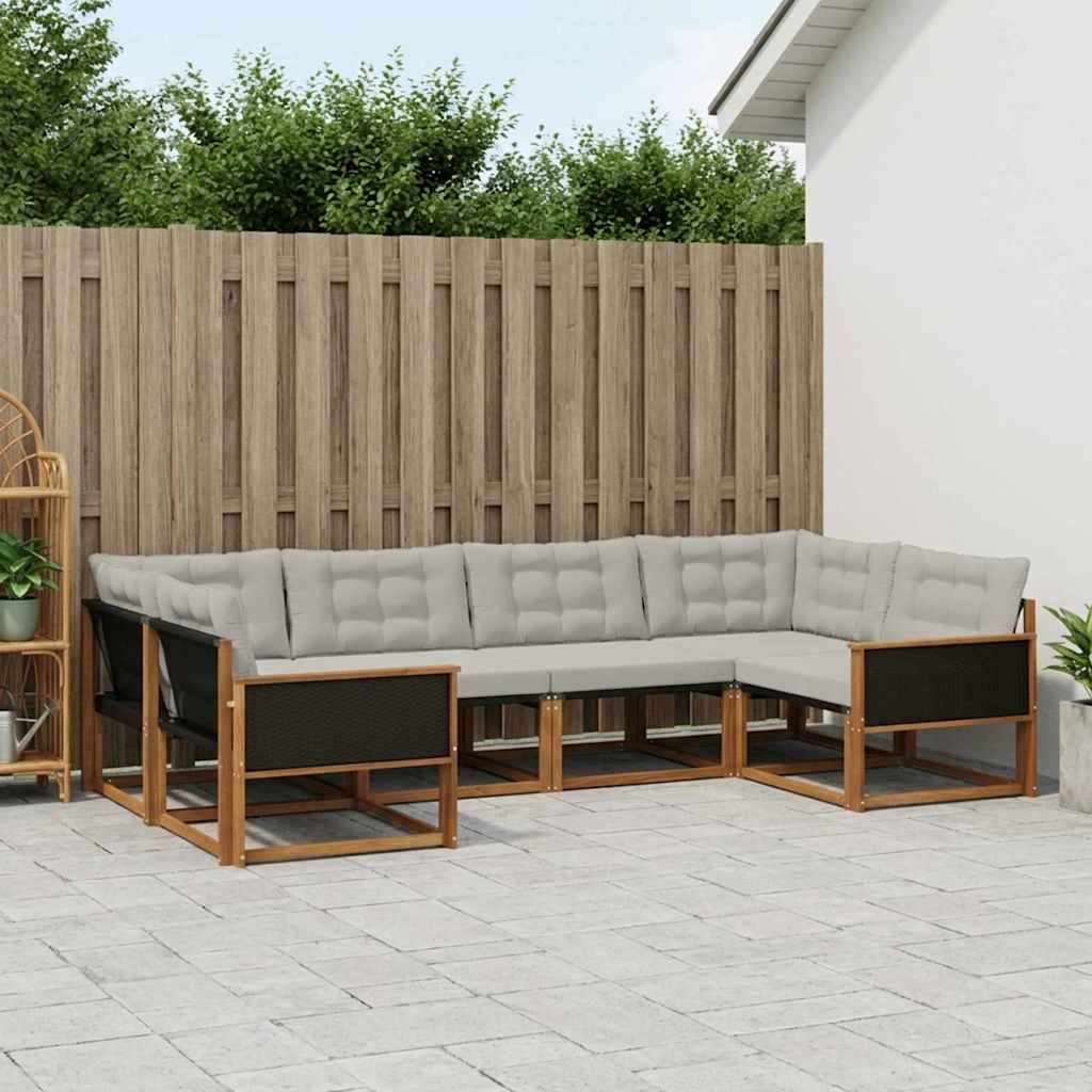 Buiten bankenset met kussen 6 pcs Naturel en lichtgrijs