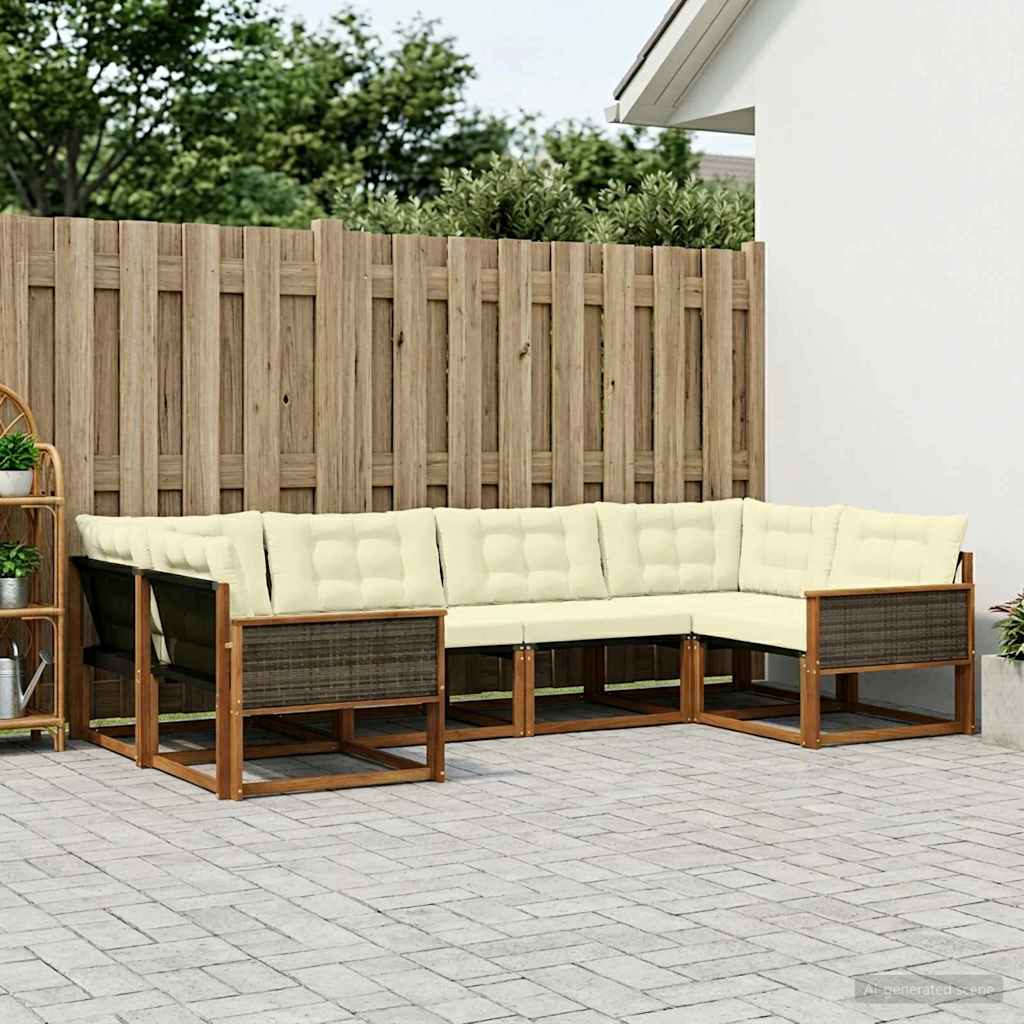 Buiten bankenset met kussen 6 pcs Natuurlijk en Crème – afbeelding 1