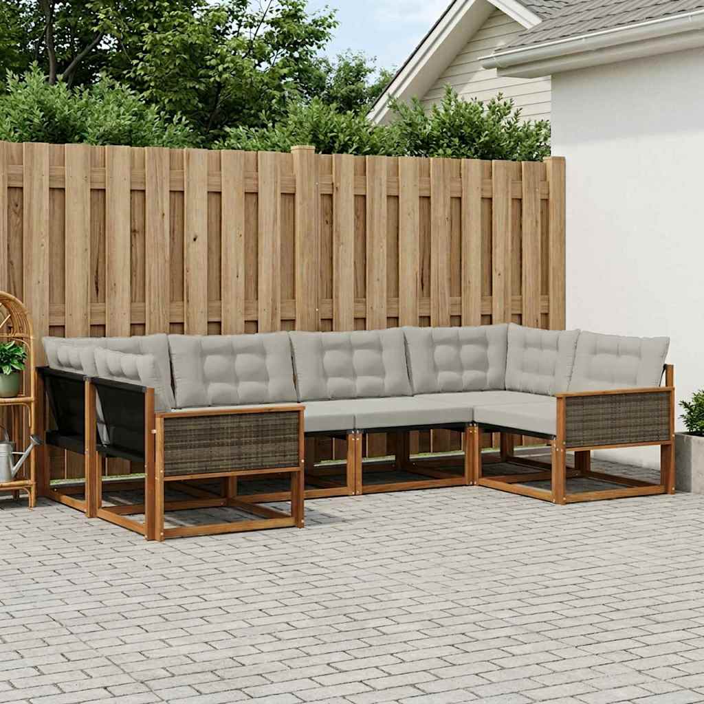 Buiten bankenset met kussen 6 pcs Naturel en lichtgrijs – afbeelding 1