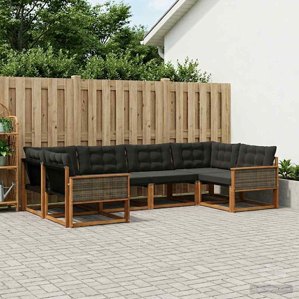 Buiten bankenset met kussen 6 pcs Naturel en Zwart