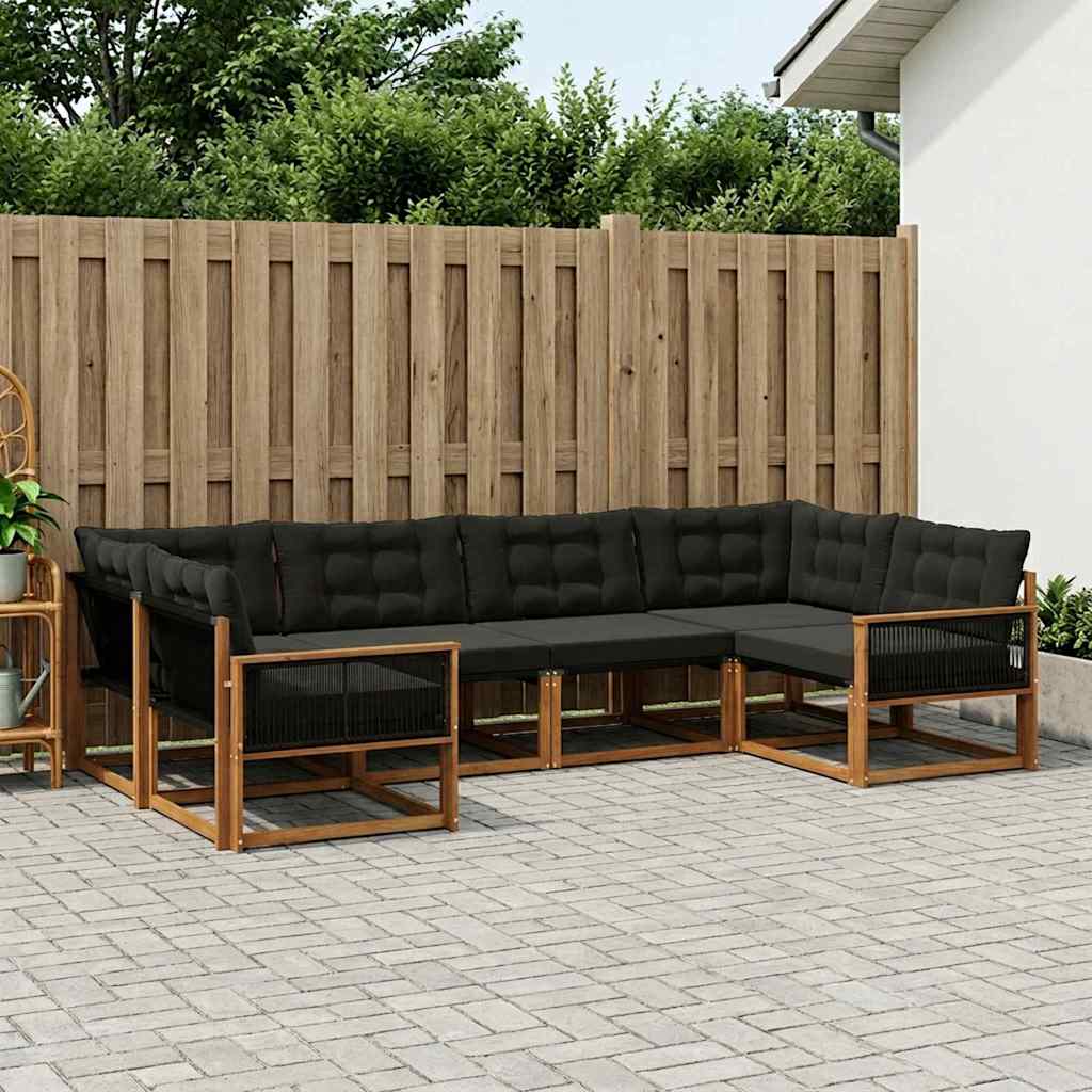 Buiten bankenset met kussen 6 pcs Naturel en Zwart