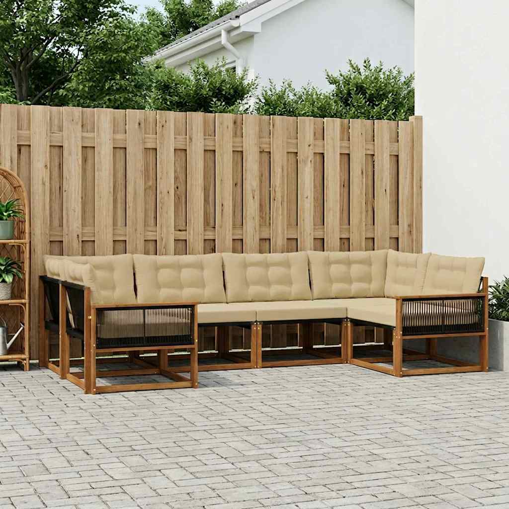 Buiten bankenset met kussen 6 pcs Natuurlijk en Beige