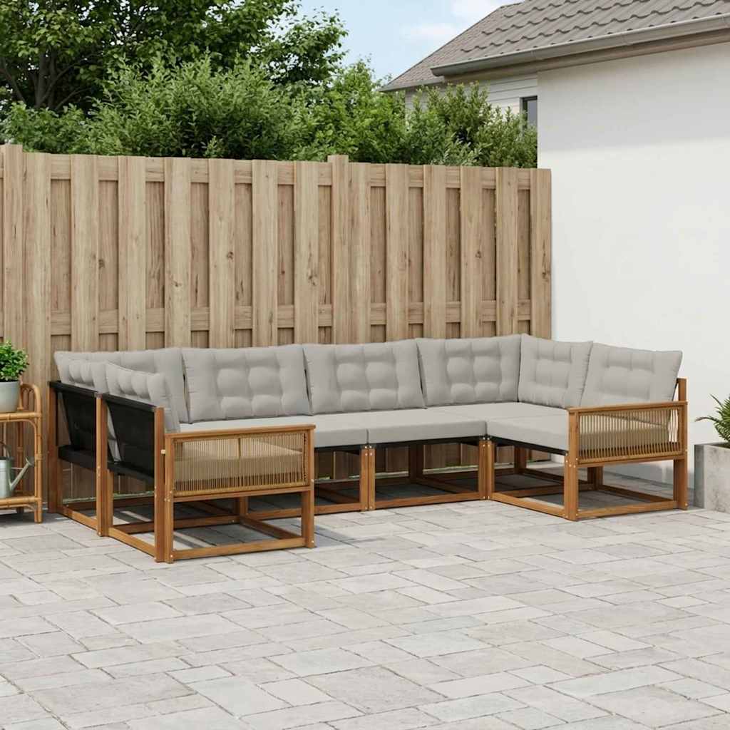 Buiten bankenset met kussen 6 pcs Naturel en lichtgrijs – afbeelding 1