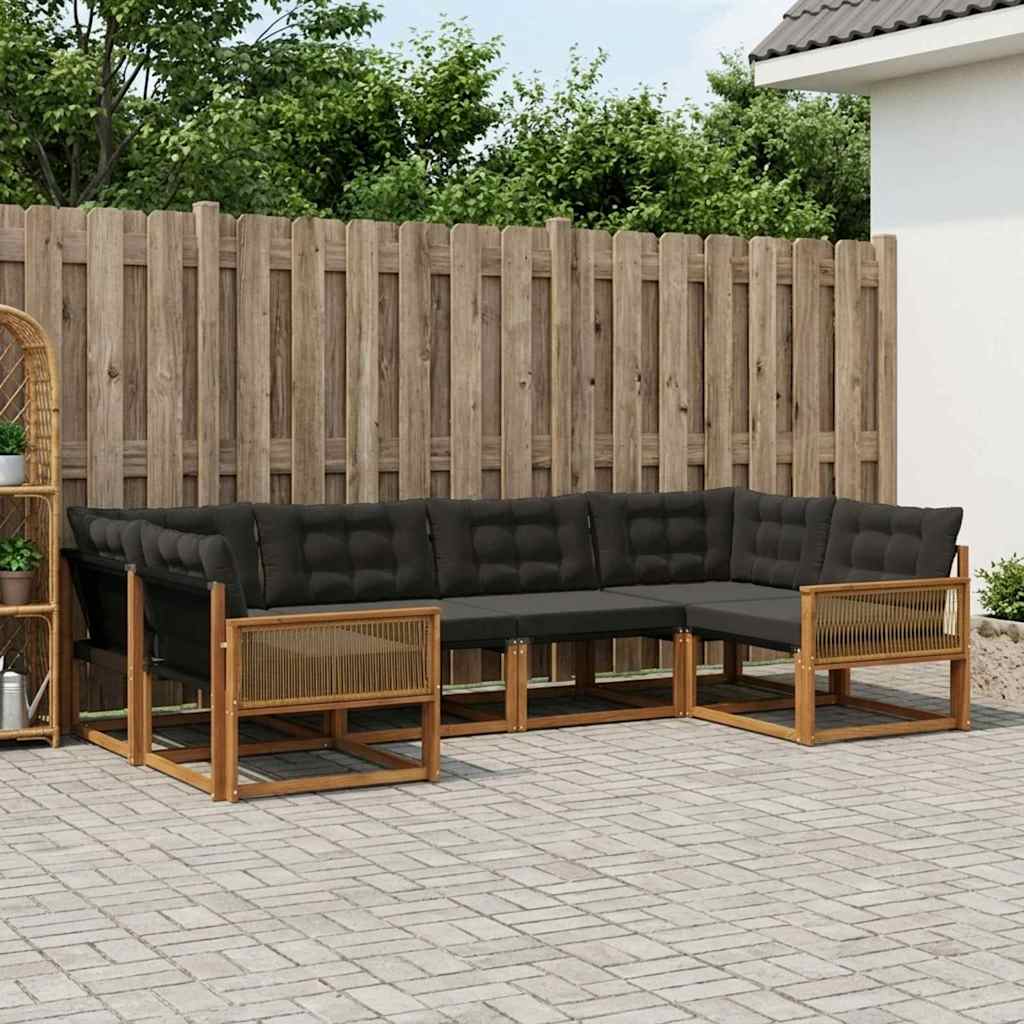 Buiten bankenset met kussen 6 pcs Naturel en Zwart – afbeelding 1