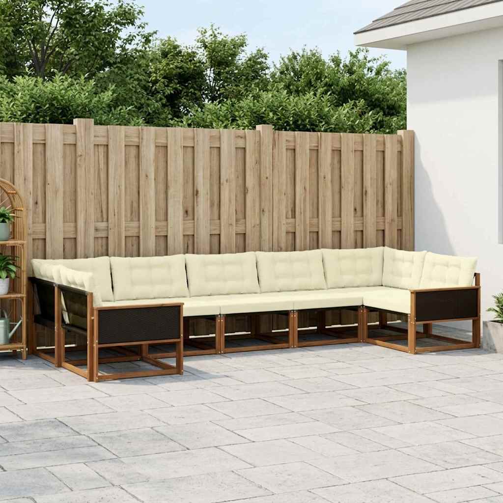 Buiten bankenset met kussen 7 pcs Natuurlijk en Crème – afbeelding 1