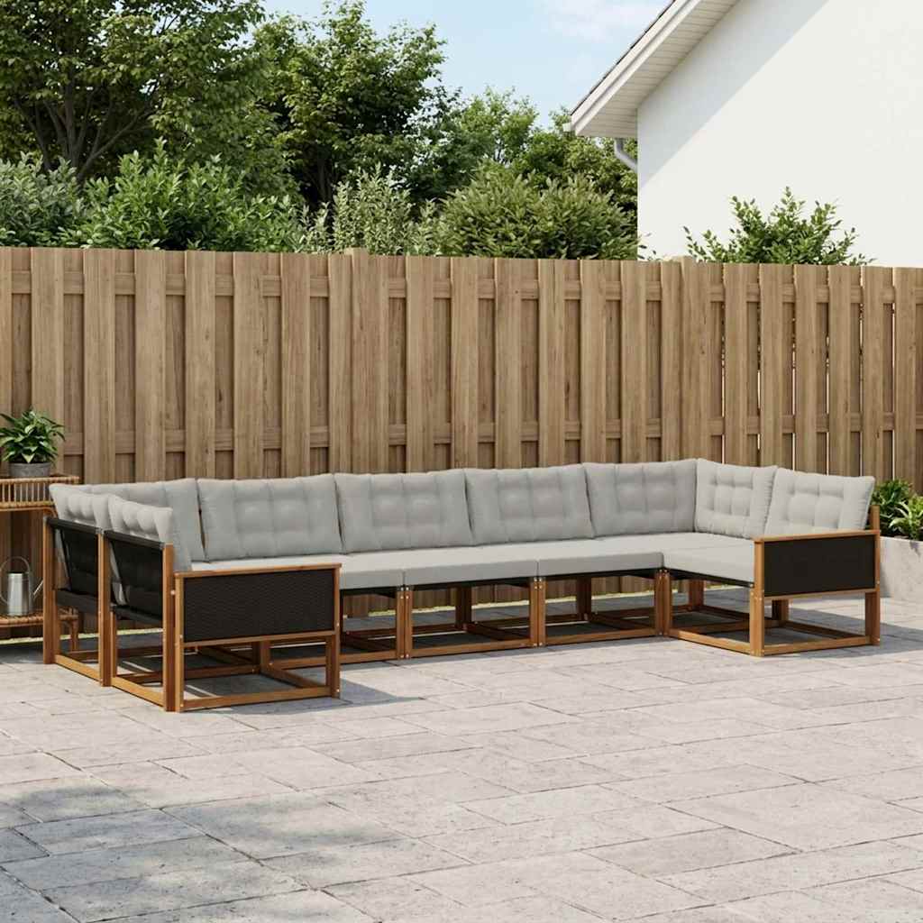Buiten bankenset met kussen 7 pcs Naturel en lichtgrijs