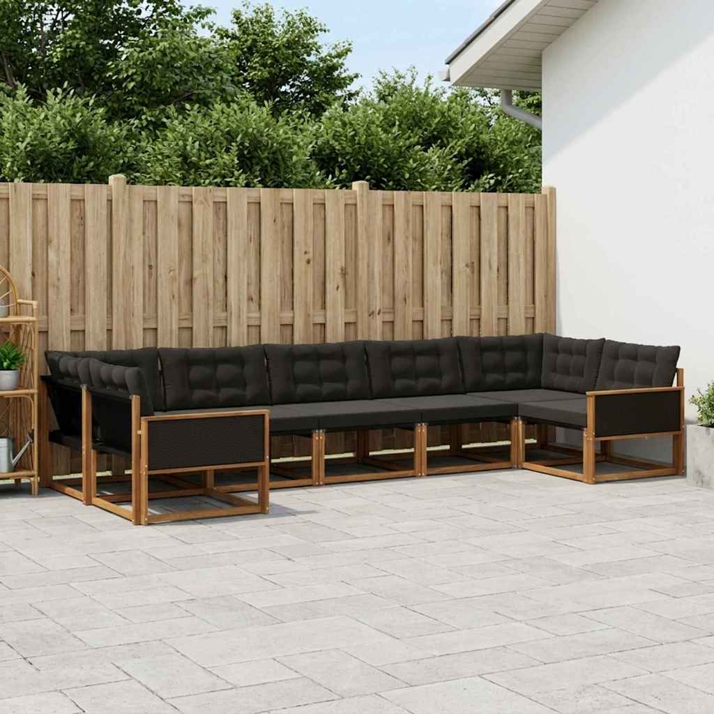 Buiten bankenset met kussen 7 pcs Naturel en Zwart