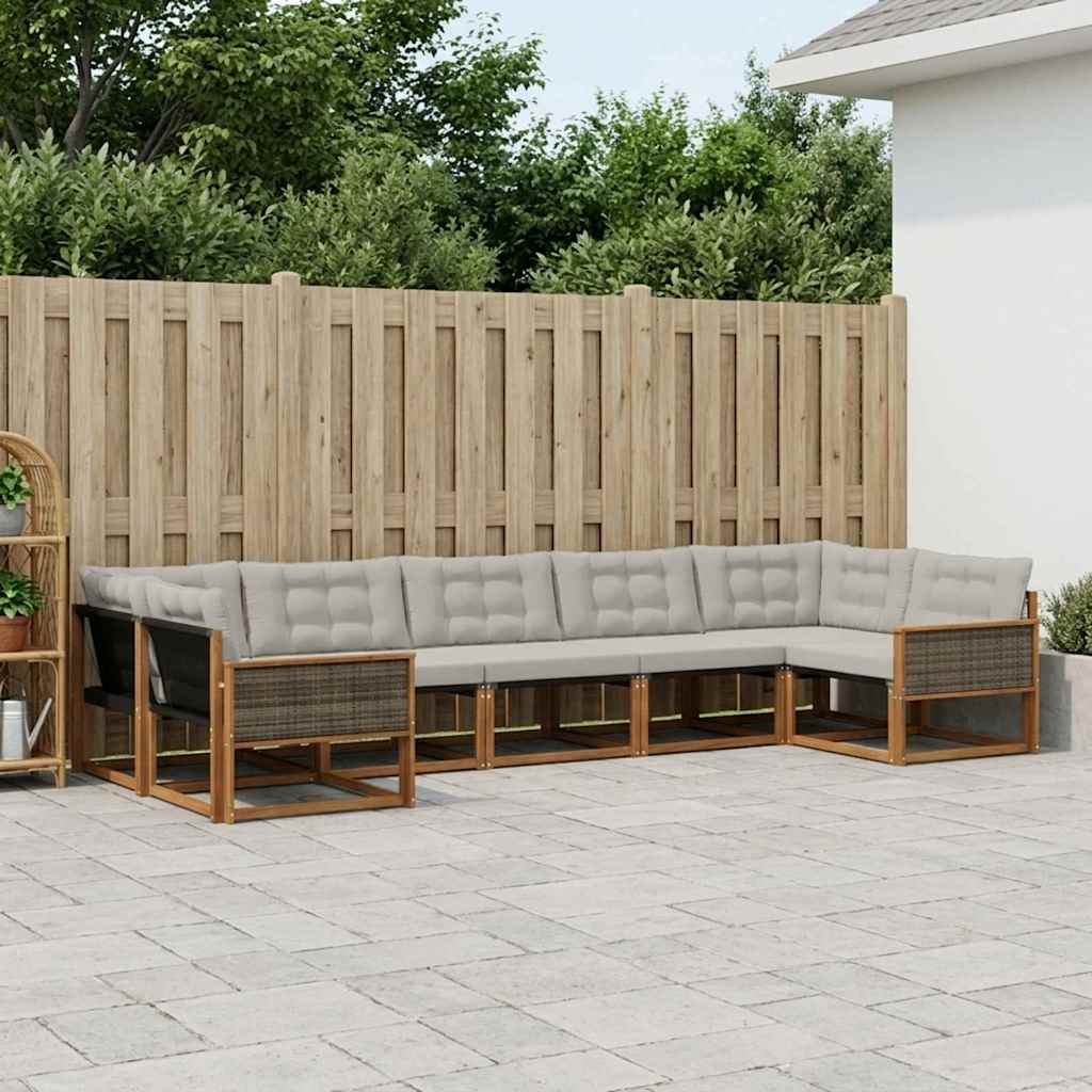Buiten bankenset met kussen 7 pcs Naturel en lichtgrijs – afbeelding 1