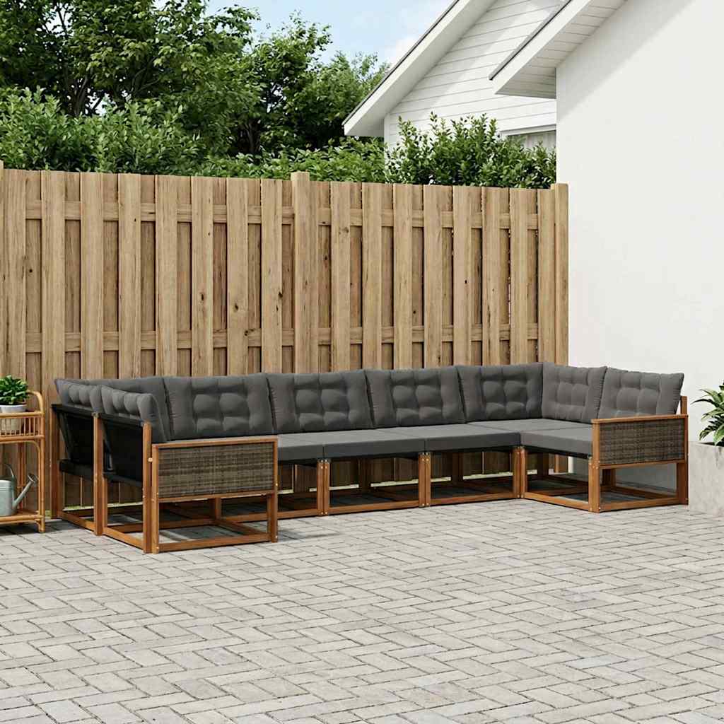 Buiten bankenset met kussen 7 pcs Naturel en Zwart
