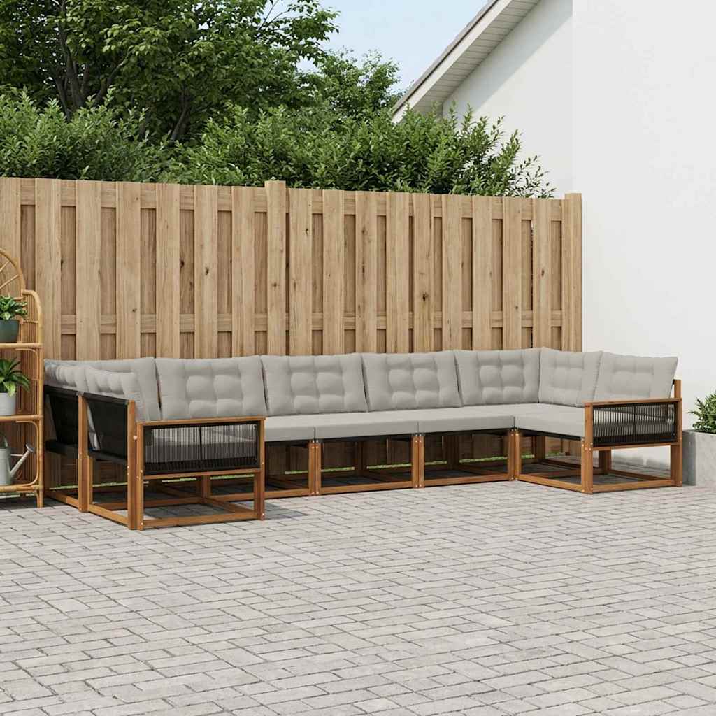 Buiten bankenset met kussen 7 pcs Naturel en lichtgrijs