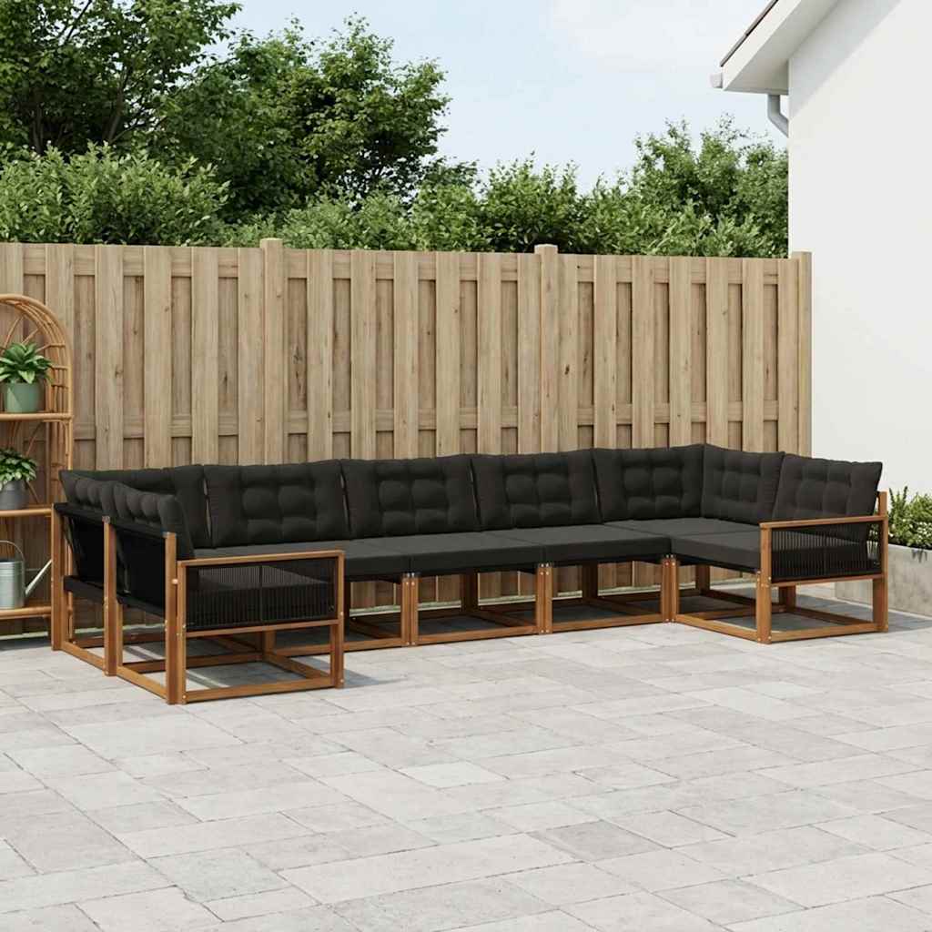 Buiten bankenset met kussen 7 pcs Naturel en Zwart