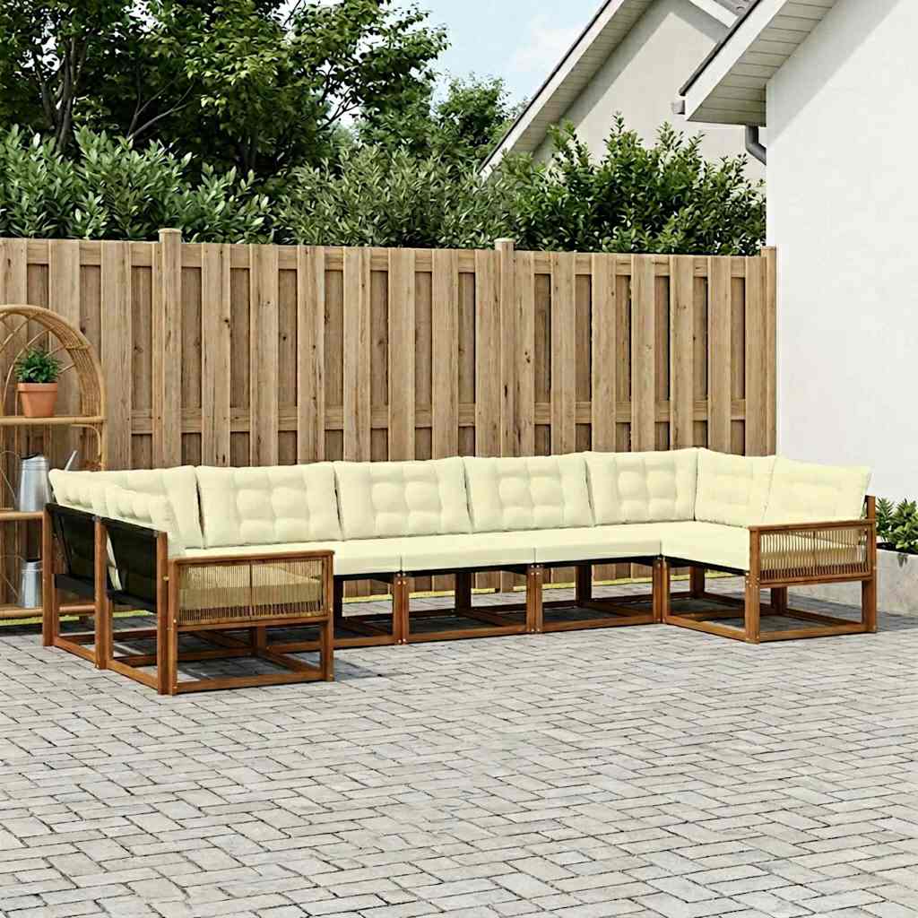 Buiten bankenset met kussen 7 pcs Natuurlijk en Crème – afbeelding 1