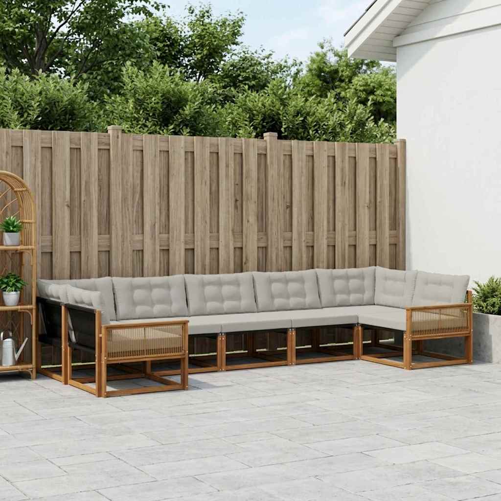 Buiten bankenset met kussen 7 pcs Naturel en lichtgrijs