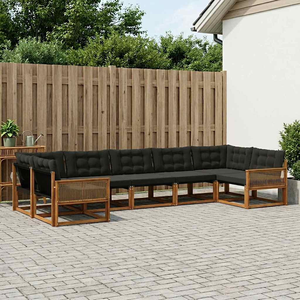 Buiten bankenset met kussen 7 pcs Naturel en Zwart