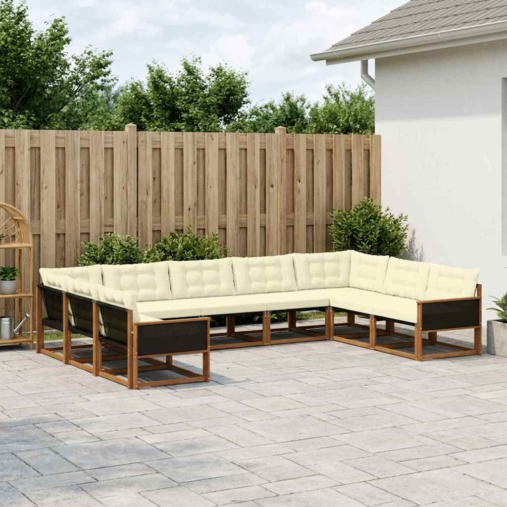 Buiten bankenset met kussen 9 pcs Natuurlijk en Crème