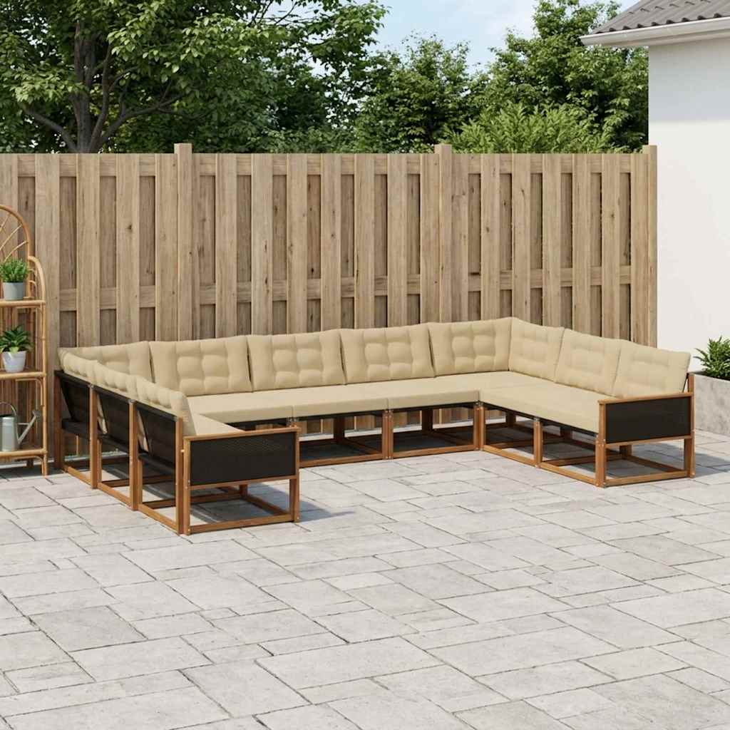 Buiten bankenset met kussen 9 pcs Natuurlijk en Beige – afbeelding 1