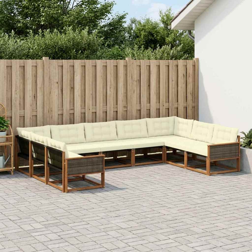 Buiten bankenset met kussen 9 pcs Natuurlijk en Crème – afbeelding 1