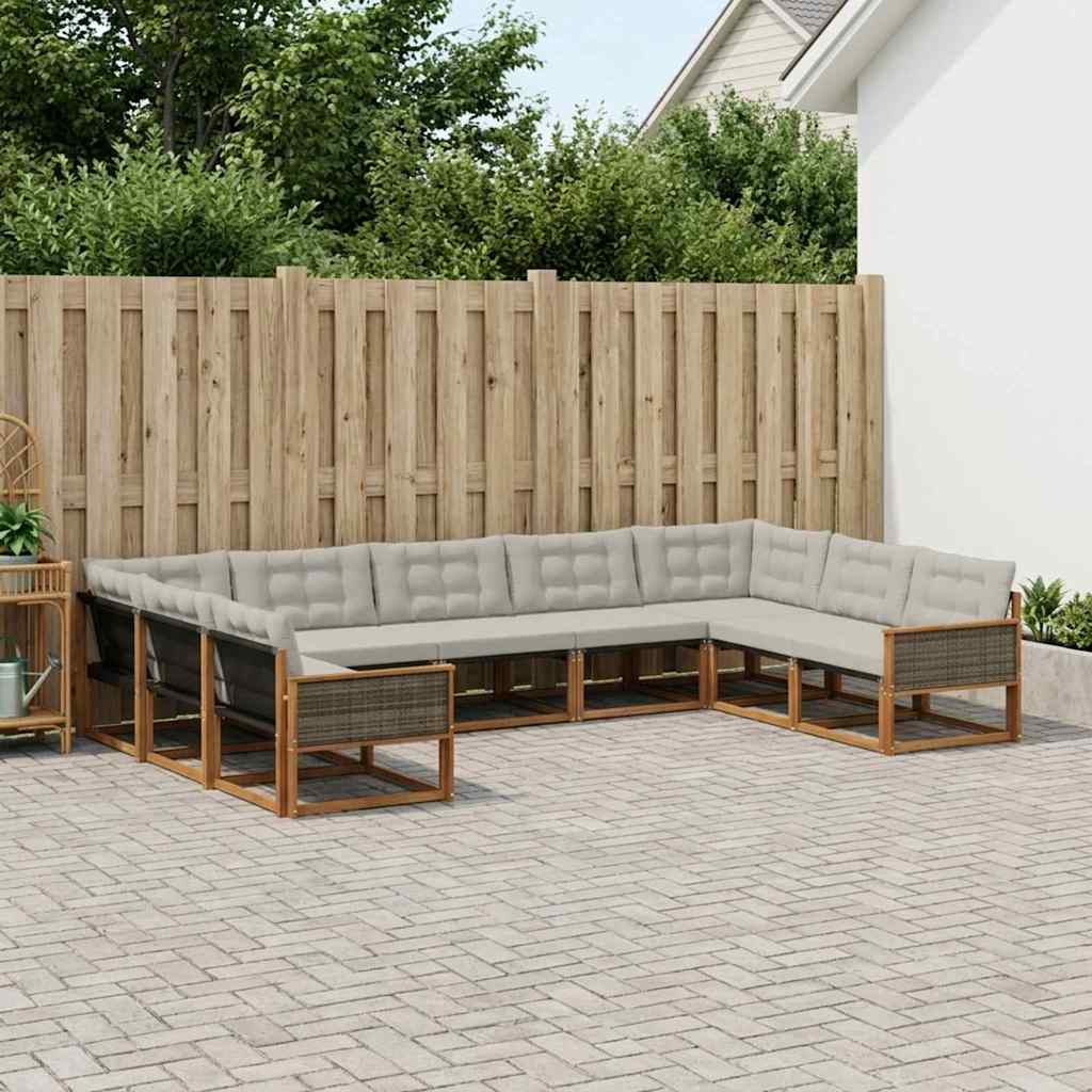 Buiten bankenset met kussen 9 pcs Naturel en lichtgrijs