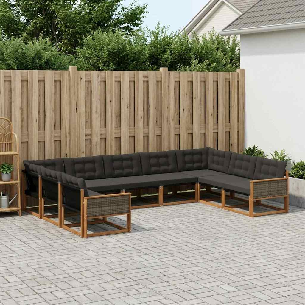 Buiten bankenset met kussen 9 pcs Naturel en Zwart