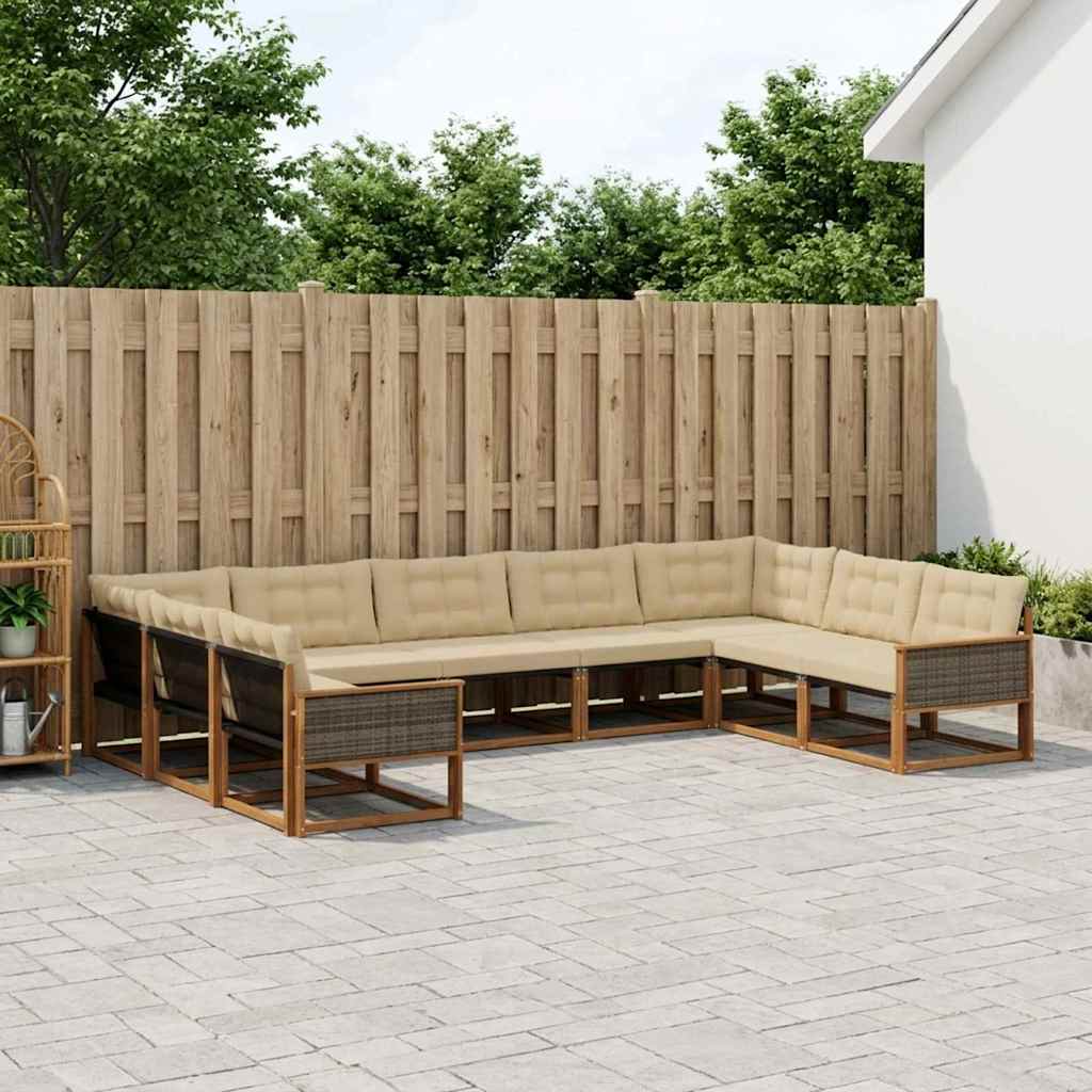 Buiten bankenset met kussen 9 pcs Natuurlijk en Beige