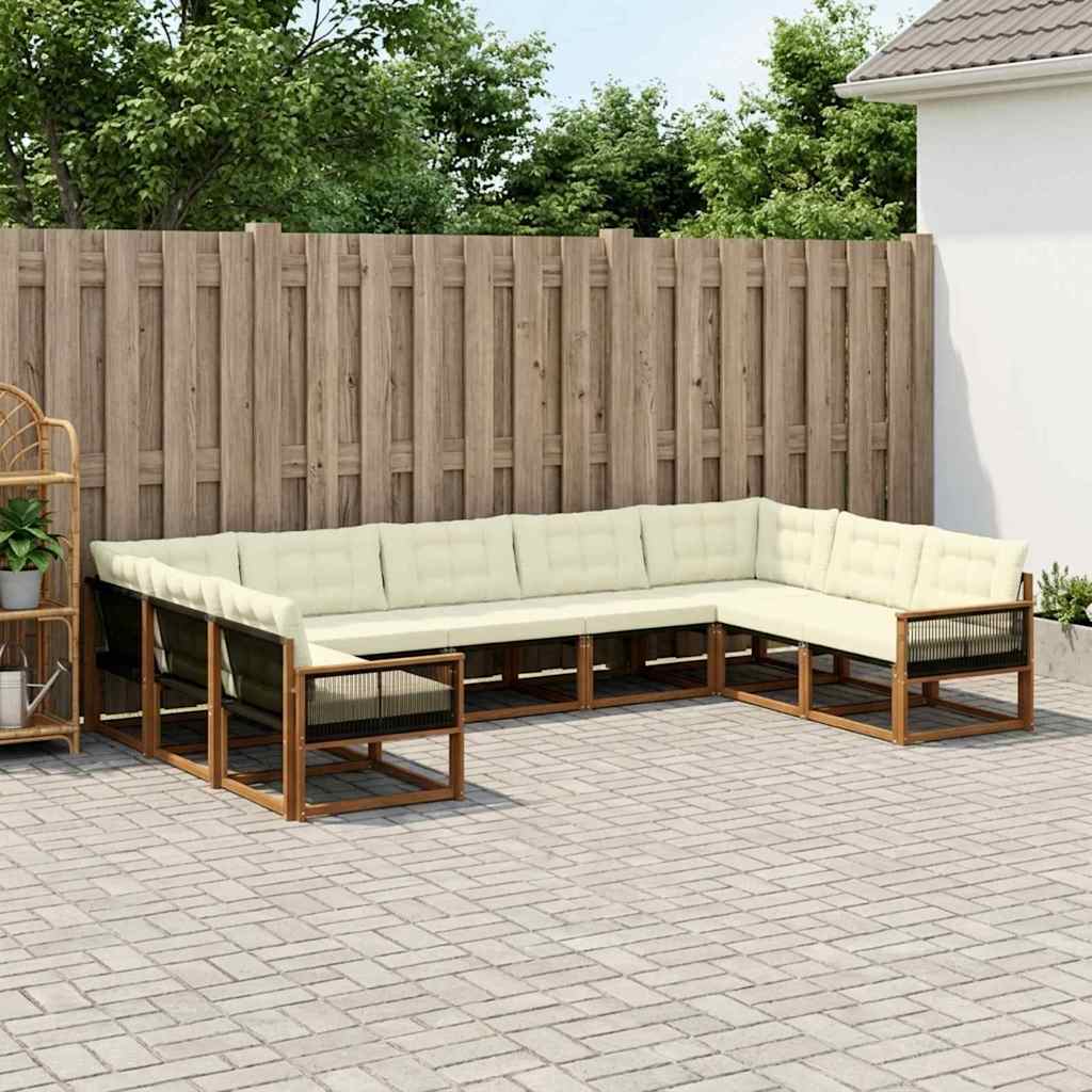 Buiten bankenset met kussen 9 pcs Natuurlijk en Crème