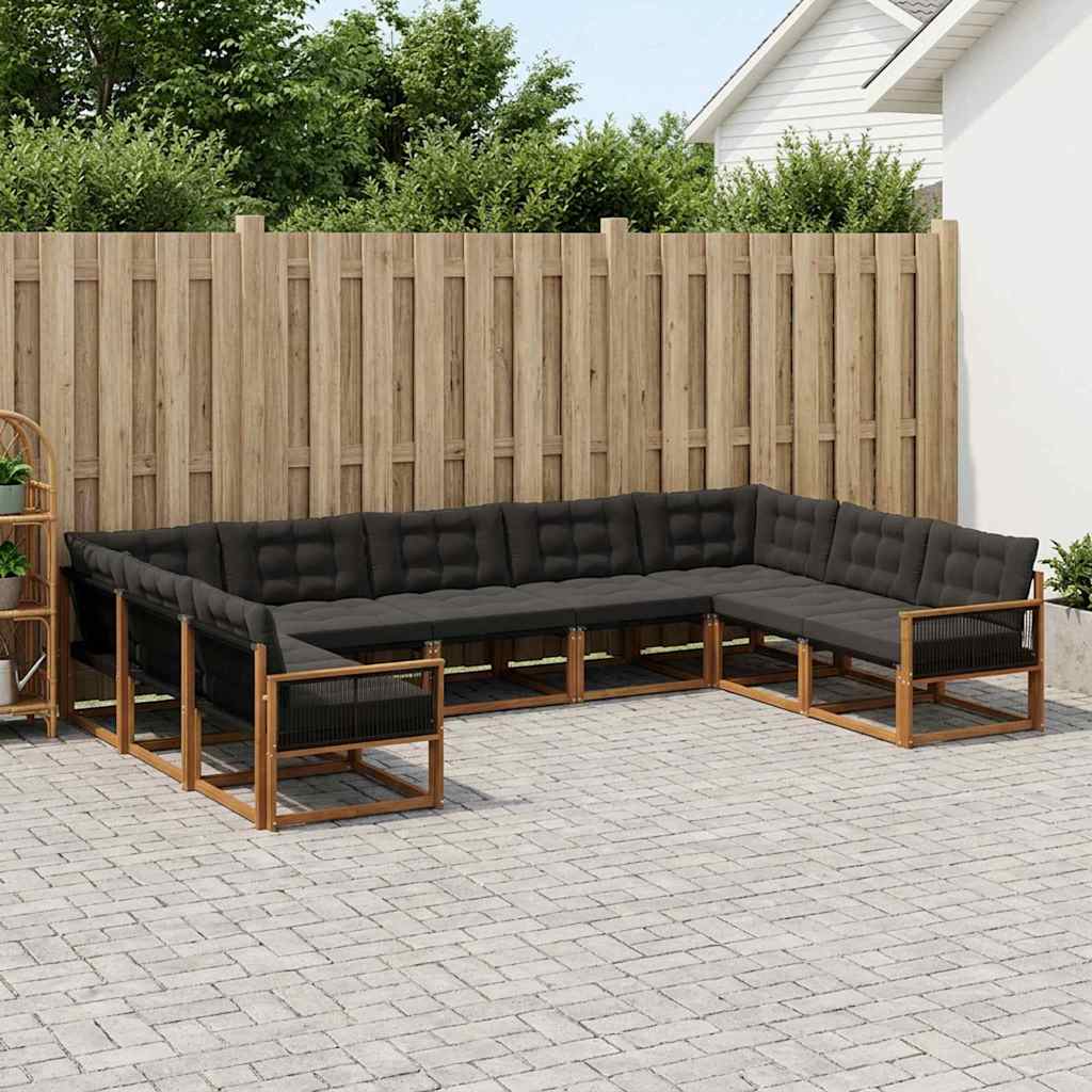 Buiten bankenset met kussen 9 pcs Naturel en Zwart – afbeelding 1