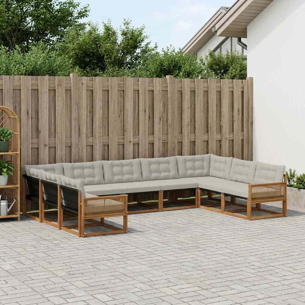 Buiten bankenset met kussen 9 pcs Naturel en lichtgrijs – afbeelding 1