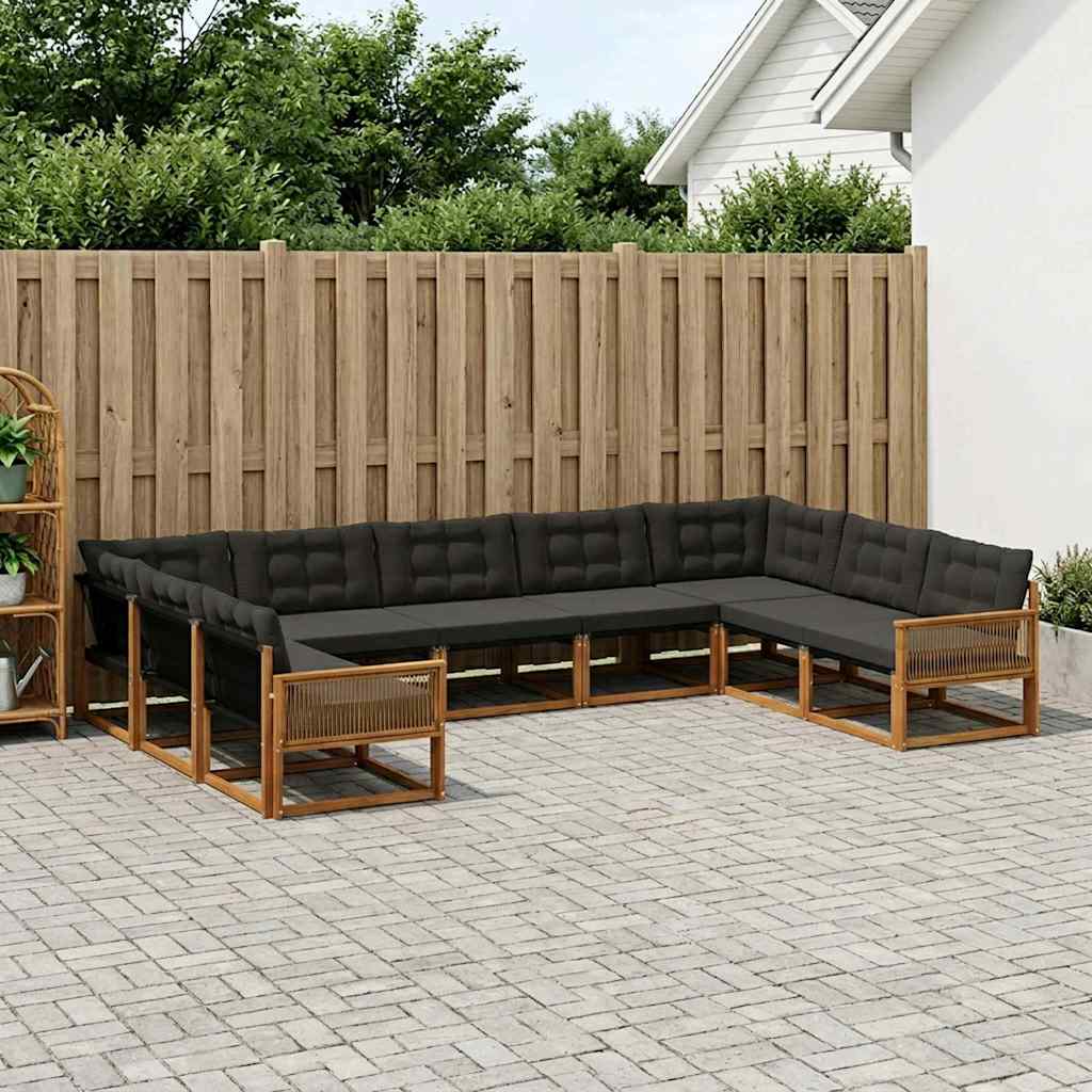 Buiten bankenset met kussen 9 pcs Naturel en Zwart – afbeelding 1