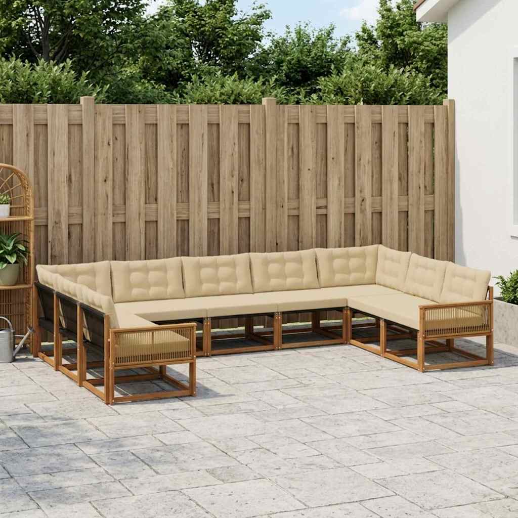 Buiten bankenset met kussen 9 pcs Natuurlijk en Beige