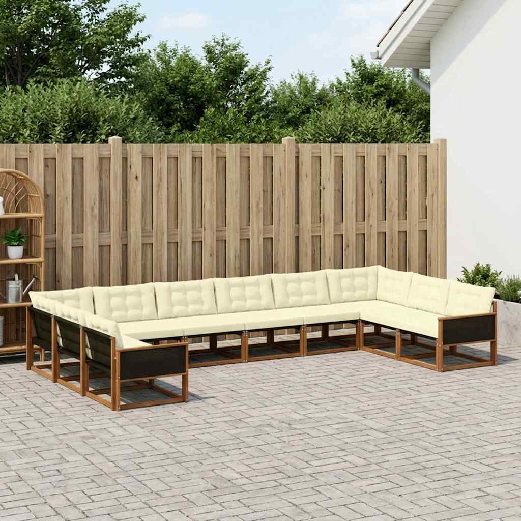 Buiten bankenset met kussen 10 pcs Natuurlijk en Crème