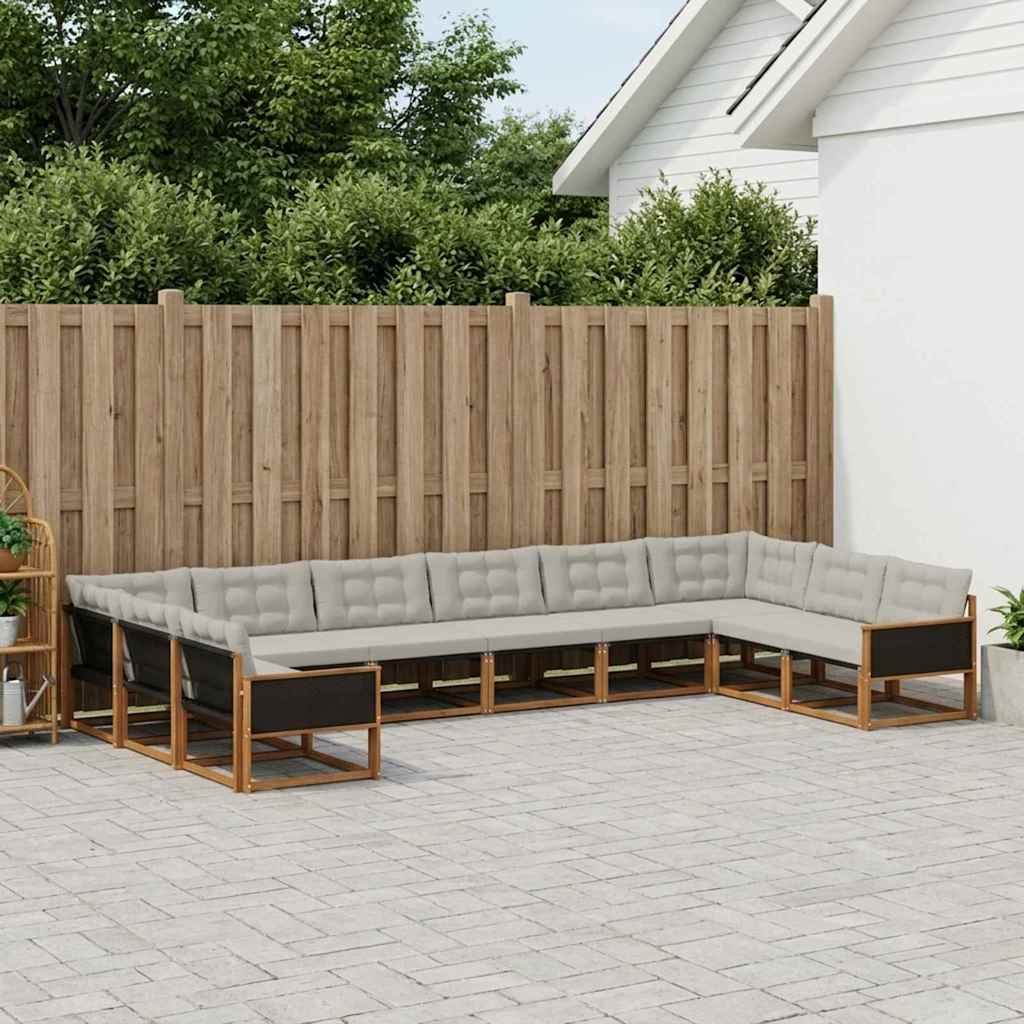 Buiten bankenset met kussen 10 pcs Naturel en lichtgrijs – afbeelding 1