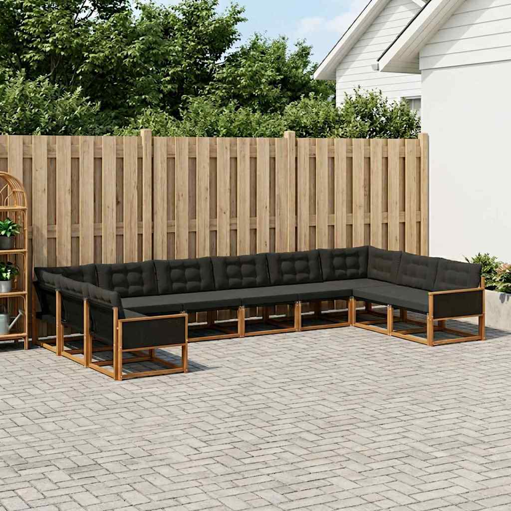 Buiten bankenset met kussen 10 pcs Naturel en Zwart – afbeelding 1