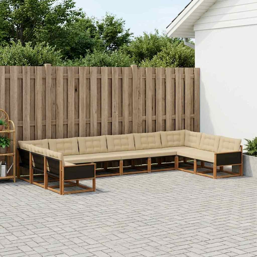 Buiten bankenset met kussen 10 pcs Natuurlijk en Beige – afbeelding 1