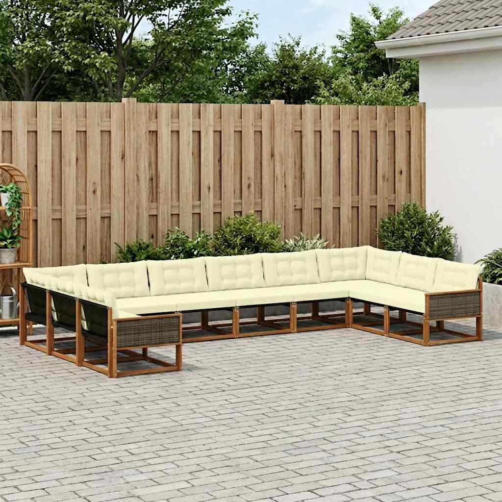 Buiten bankenset met kussen 10 pcs Natuurlijk en Crème – afbeelding 1